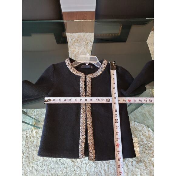 Zara Cardigan Women's Small Black Sequin Embroidered Trim 100% Wool Open Front - Picture 7 of 10